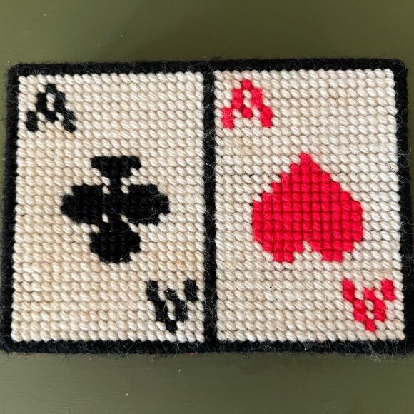 Vintage Handmade Ace of Spades Hearts Playing Cards 2 Deck Game Card Set Holder - Picture 1 of 5